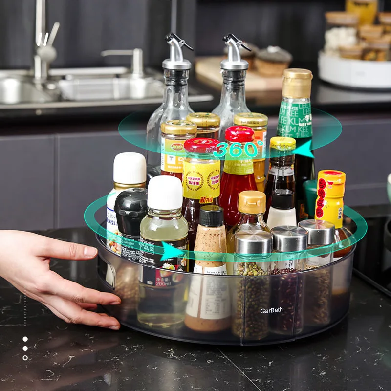 

360° Rotating Storage Rack Multifunctional Seasoning Organizer Shelf Non-slip Kitchen supplies Holder For Home Fruit Storage