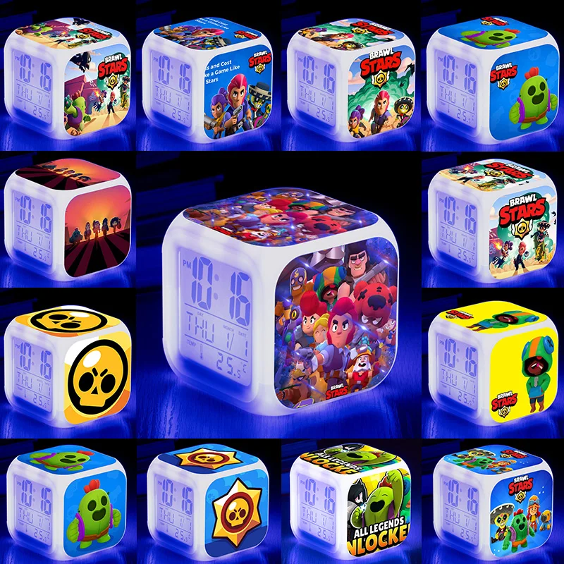 Светящиеся светодиодные часы будильник Brawl со звездами красочная настольная