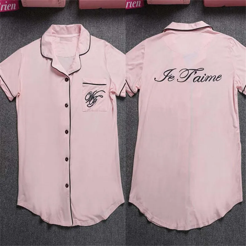 

Pink Print Letter Summer Nightgown Women Cotton Nightdress Lingerie Sleepwear M-XXL Summer New Nightshirt Sleepshirt Home Dress