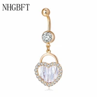 nhgbft love heart clear white cubic zirconia navel piercing women gold color belly button body jewelry navel ring
