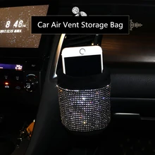 Bling Storage Container Phone Holder Rhinestone Cute Car Accessories for Air Outlet Vent Interior Stowing Tidying Sparkly Decor