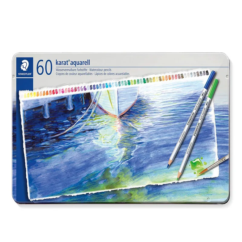 Профессиональные акварельные карандаши Staedtler aquarella 125, жестяные-Разные цвета (набор из 60 шт.)