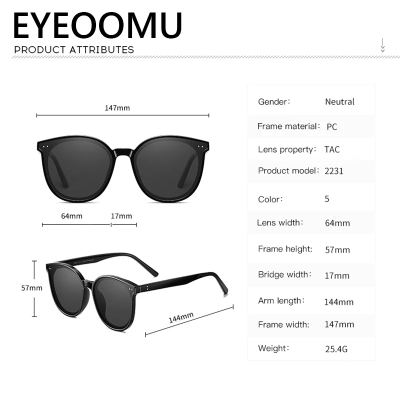 

EYEOOMU Vintage Oval Cat Eye Sunglasses For Women Polarized Mirror UV400 High Quality Luxury Brand Design Female Over Size Frame