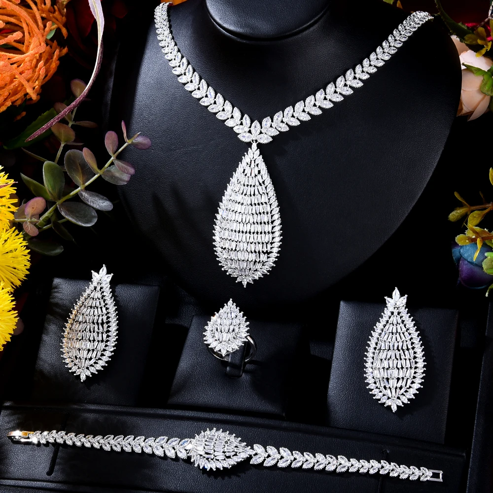 Роскошное блестящее ожерелье-подвеска Soramoore 4 шт., браслет, серьги, кольцо, свадебные украшения для невесты высокого качества