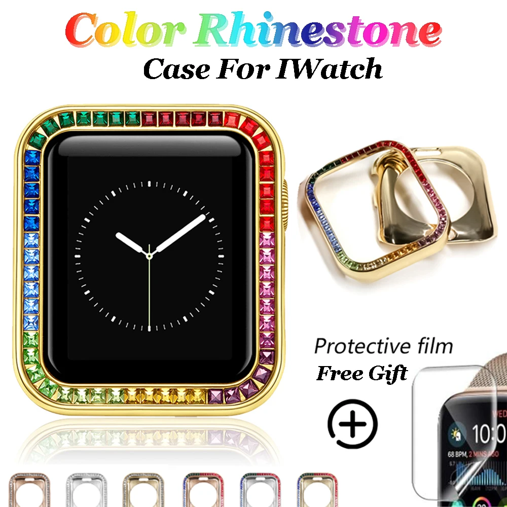 

Diamond Watch Case for Apple Watch 44mm 40mm 38mm 42mm Colorful Rhinestone Metal Bumper for IWatch Series 6 SE 5 4 Crystal Cover
