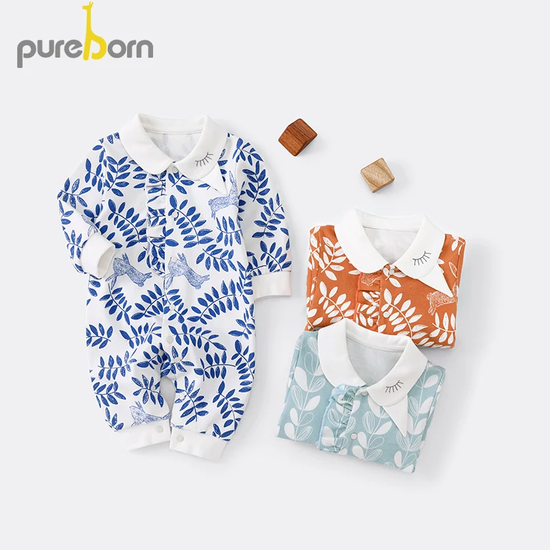 Pureborn/Одежда для новорожденных детские комбинезоны с длинными рукавами и