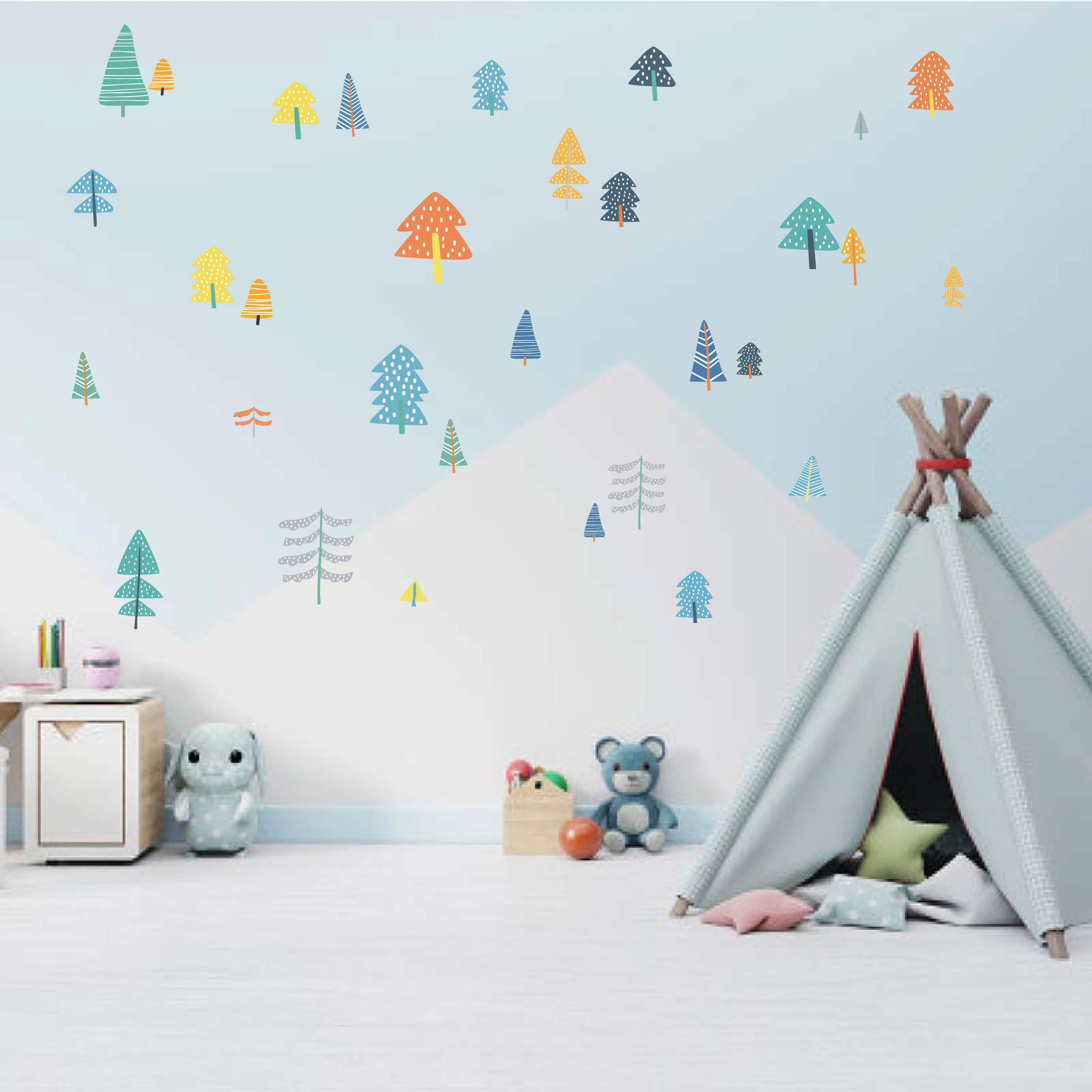 Красочные деревянные сосновые деревья DIY Настенная Наклейка в детскую