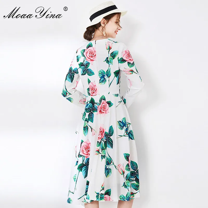 MoaaYina модное дизайнерское платье весна осень женское с длинным рукавом цветочным