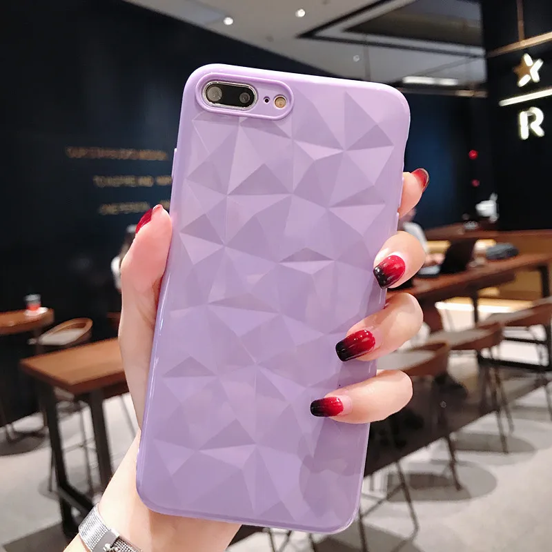 Purple 3D чехол с алмазной текстурой для iPhone 6, 6s, 7, 8 Plus, X, мягкий чехол для телефона для iPhone 7, прозрачный чехол Ультратонкий чехол - Цвет: Purple