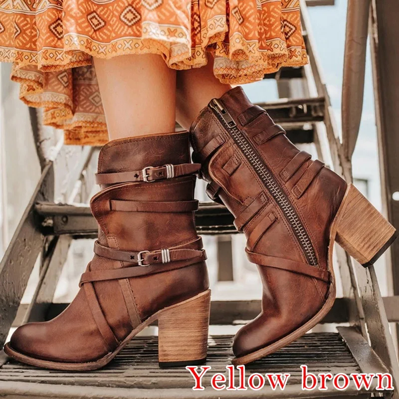 Yellow Brown LASPERAL обувь женские кожаные ботинки Для женщин; готическая обувь в стиле «панк»; Combot большой попой обувь высокого качества женские сапоги на высоком каблуке; сапоги для женщин De Mujer; большие размеры - Цвет: Yellow Brown
