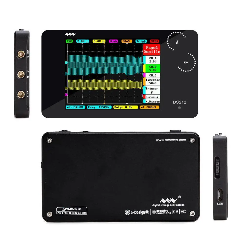 DS212 DSO Mini 2 канальный цифровой осциллограф USB полноцветный TFT дисплей 8 Мб