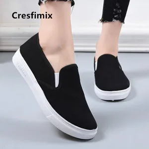 Cresfimix Women Classic Light Weight Black Slip on Loafers Ladies Casual White Canvas Anti Skid Shoes Sapatilha Feminina C5711b