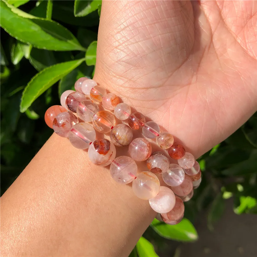 1 шт. натуральный красный гематоидный кварцевый браслет круглые бусины кристалл
