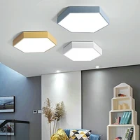 nordic creative personality dining room lamp living room bedroom led hexagonal macaron color wrought iron acrylic ceiling lamp