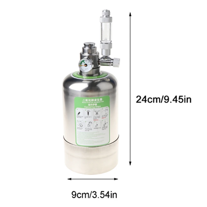 

Aquarium DIY CO2 Generator System Stainless Steel Bottle Tools with Pressure Gauge Automatic Pressure Relief Valve Bubble