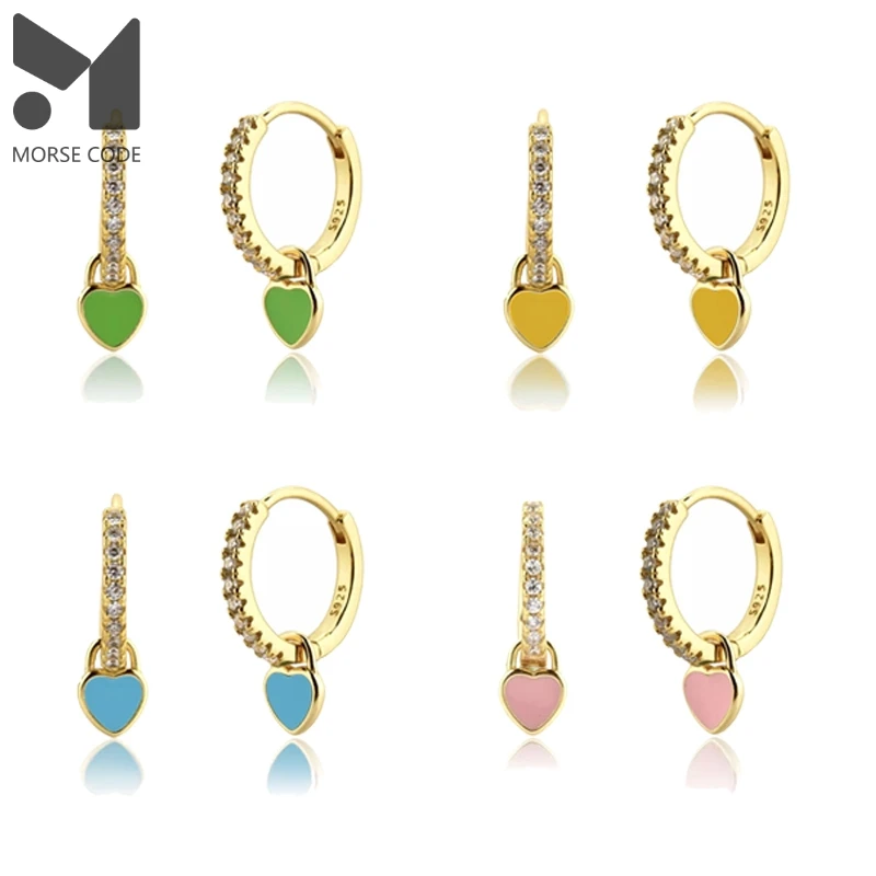 

GS 925 Silver Earrings Hoop Colorful Sterling S925 Plata Piercing Stud Ear Ring With Zircon Dripping Oil Craft Women Pendientes