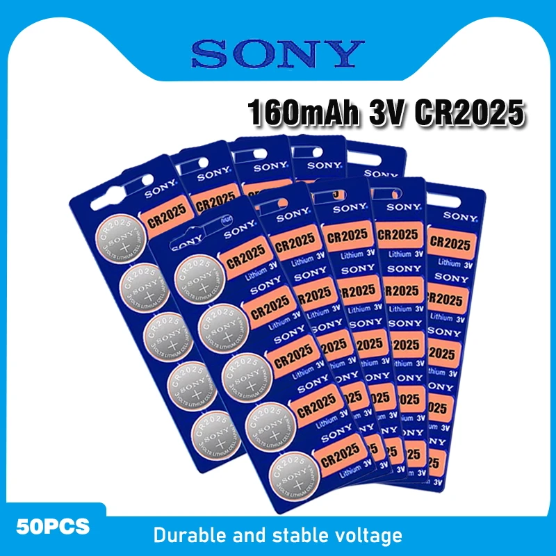 

Литиевая батарея 3 в для sony CR2025, 50 шт., оригинальная Кнопочная батарея CR2025 2025, батарейки-монеты для часов, пульта дистанционного управления, к...