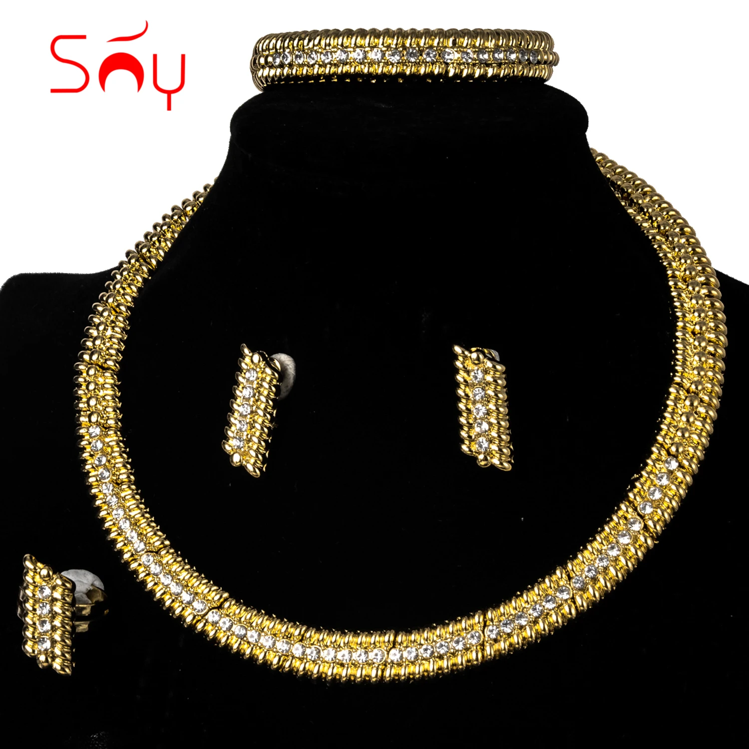 

Sunny Jewelry Sets Collar Bridal Wedding Zircon Hot Sale Earrings Necklace Bracelet Ring For Women Romantic Trendy Gift Party