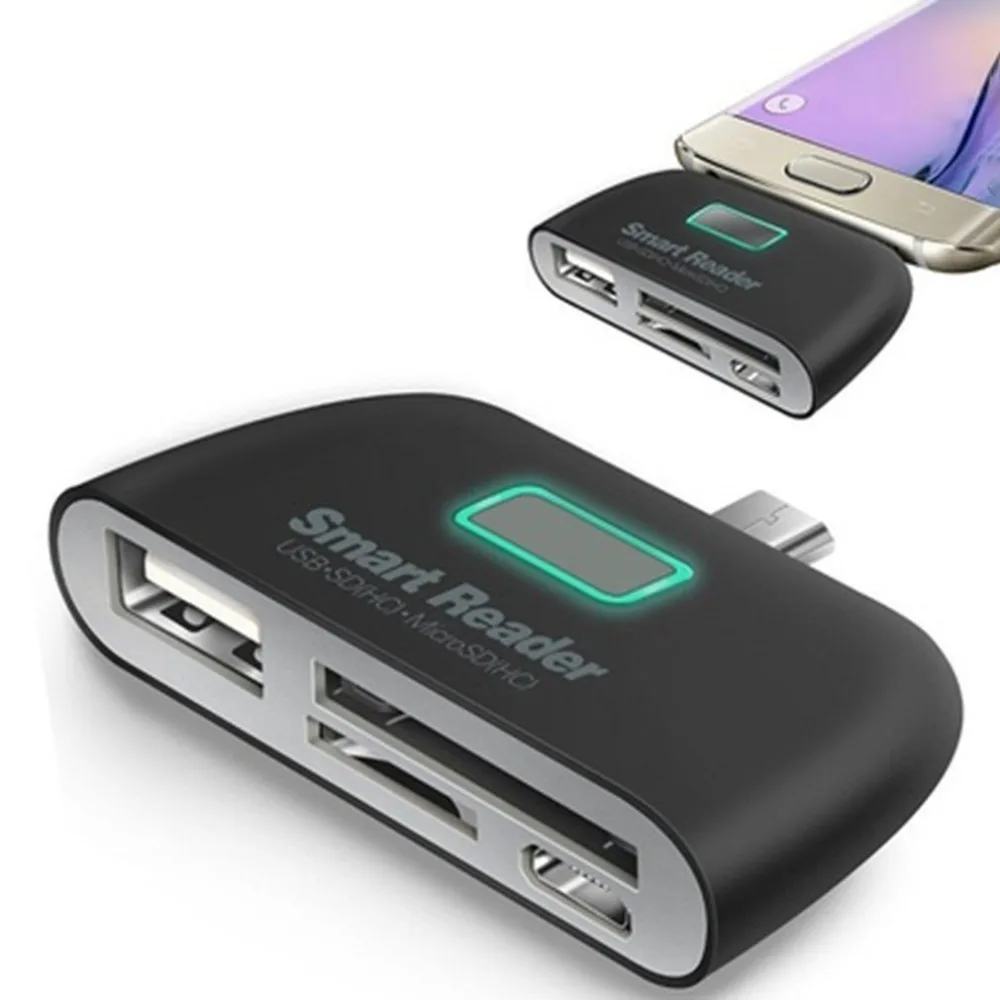 4-в-1 многофункциональный USB 2 0 SD кардридер TF OTG адаптер с Micro зарядным портом для ПК