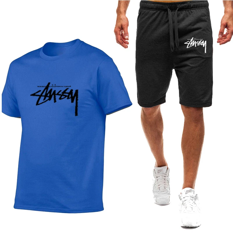 

2021 summer men's casual running T-shirt letter printing short-sleeved sports suit British simple pure cotton O-neck T-shirt