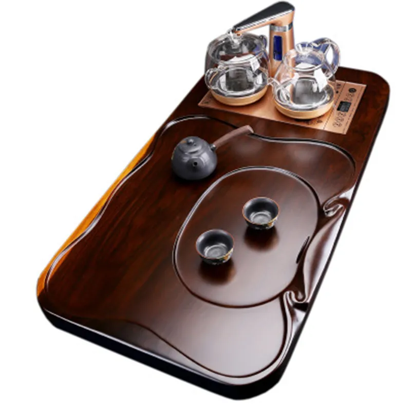 Цельный поднос для чайника из массива дерева деревянный эбенового резной