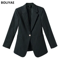 boliyae blazers for women elegant stylish black stripe coat spring autumn casual suits jackets office business ol outwear top