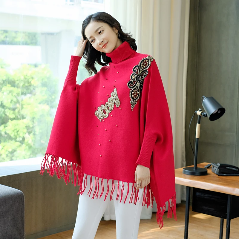 HAMALIEL/женские теплые пончо пуловеры с высоким воротником Новинка сезон осень зима