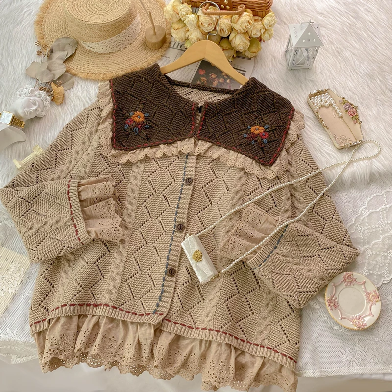 

Vintage Ladies Knitted Cardigans Sweaters Women Long Sleeve Korean Retro Fashion Slim Tops Cardigans 2021 Autumn Winter