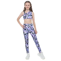 camouflage sport suit for girls kids ballet dance gymnastics outfit tank crop top with pants leggings set yoga workout tracksuit