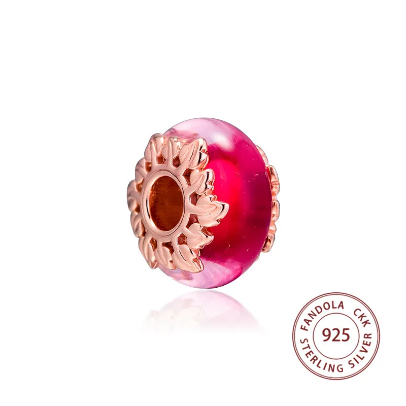 Подходит браслет в европейском стиле Argent Charm 925 пробы Серебряный Розовый муранское стекло и подвески в виде листьев бусины для изготовления ювелирных изделий kralen