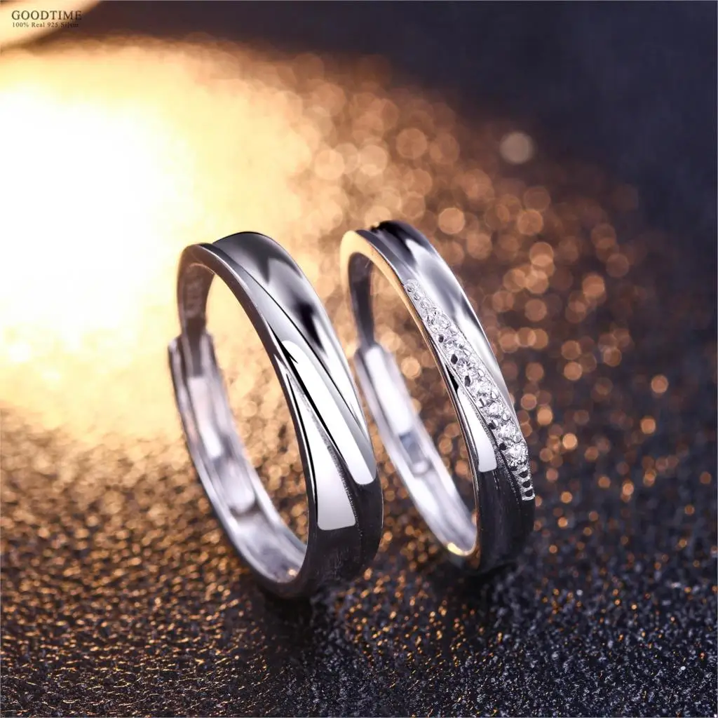 

Trendy 100% Pure 925 Sterling Silver Ring Wedding Couple Ring Zircon Rhinestone Anniversary Adjustable Rings Fashion Accessories