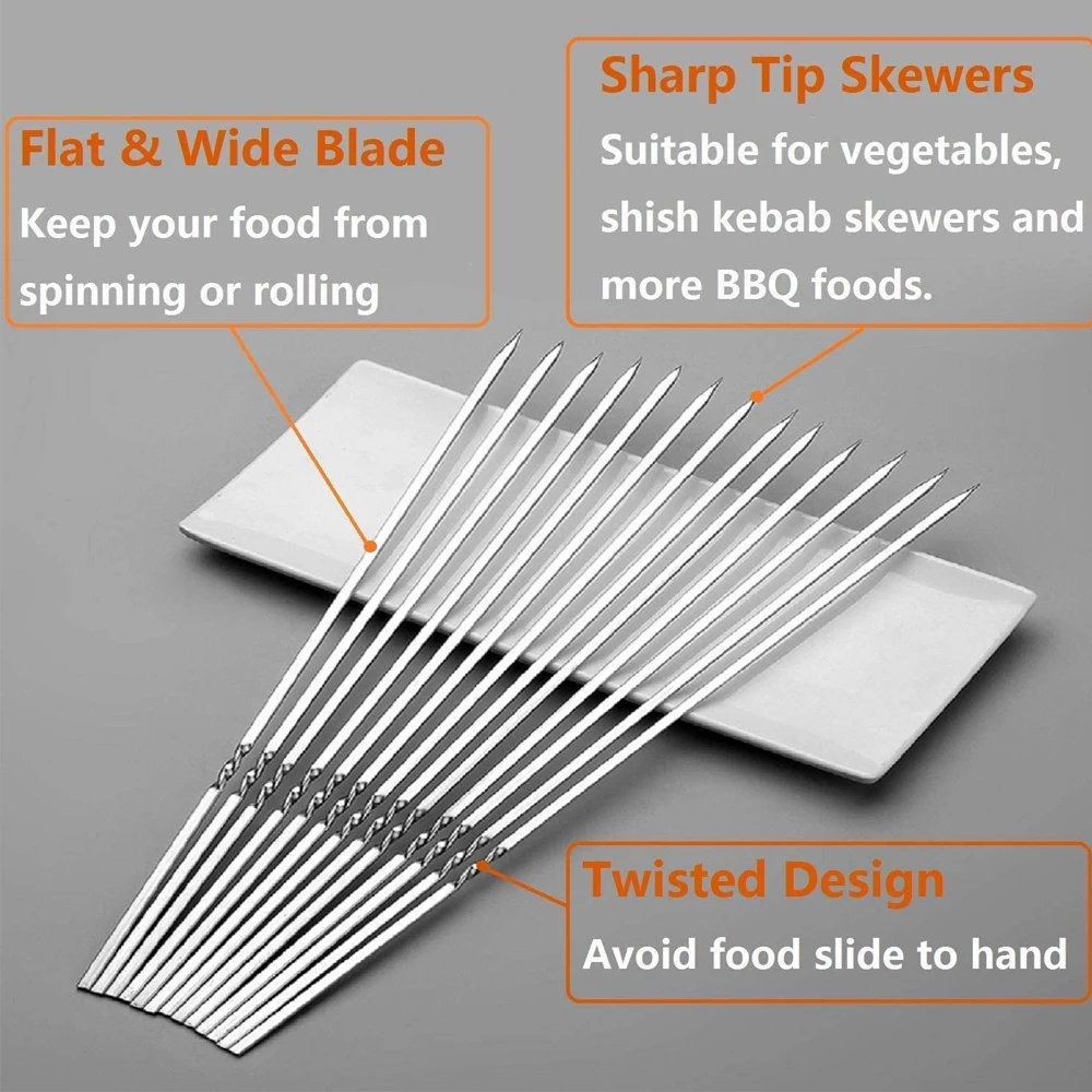 Skewers for Barbecue Stainless Steel Grill Shish Kebab BBQ Needle Stick Camping Flat Forks Kitchen Gadgets Accessories | Дом и сад