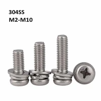 304 stainless steel pan head phillips screws a2 round head screwbolts with flat spring washer gasket combination m2 m2 5 m3 m10