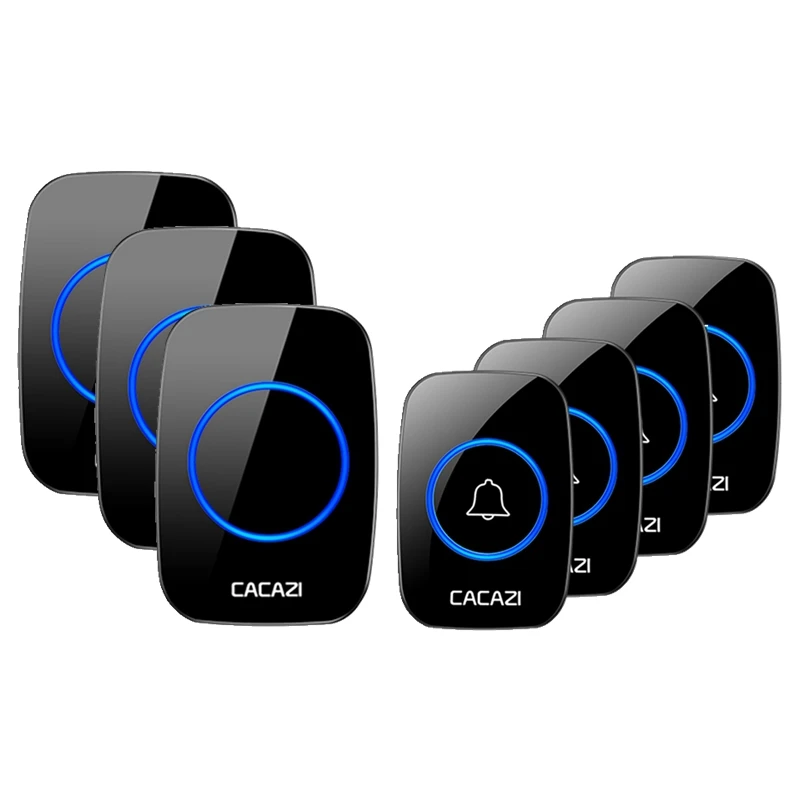 4 button 3 receiver CACAZI Беспроводной интеллектуальные Водонепроницаемый дверной звонок диапазон 300 м светодиодный ночник для дома звонок США ЕС Великобритания Plug 1 2 кнопка 1 приемник - Цвет: 4 button 3 receiver