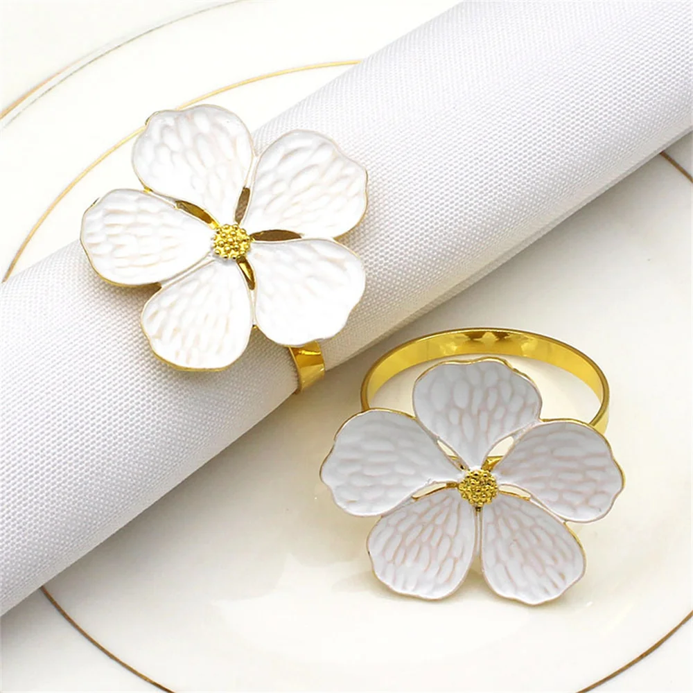 

12PCS/alloy metal white flower shape gold and silver napkin ring table top western food decoration for hotel wedding banquet fam