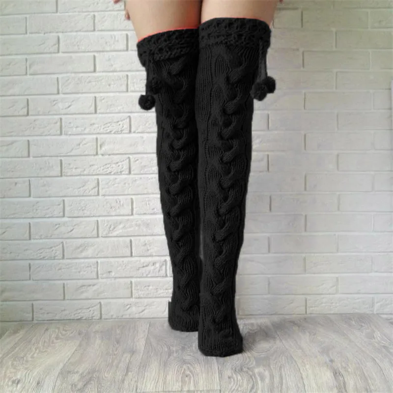 2020 Gothic New Tassel Ball Sexy Knit Winter Stocking for Women Over Knee Long Boot Stockings Thigh-High | Женская одежда