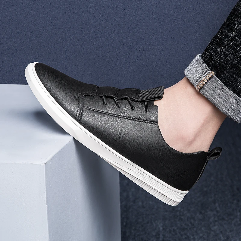 Man Shoes Leather Sneakers 2020 Summer Autumn Men's Casual Shoe Fashion Black White Walking Footwear claxneo Leisure Soft | Обувь
