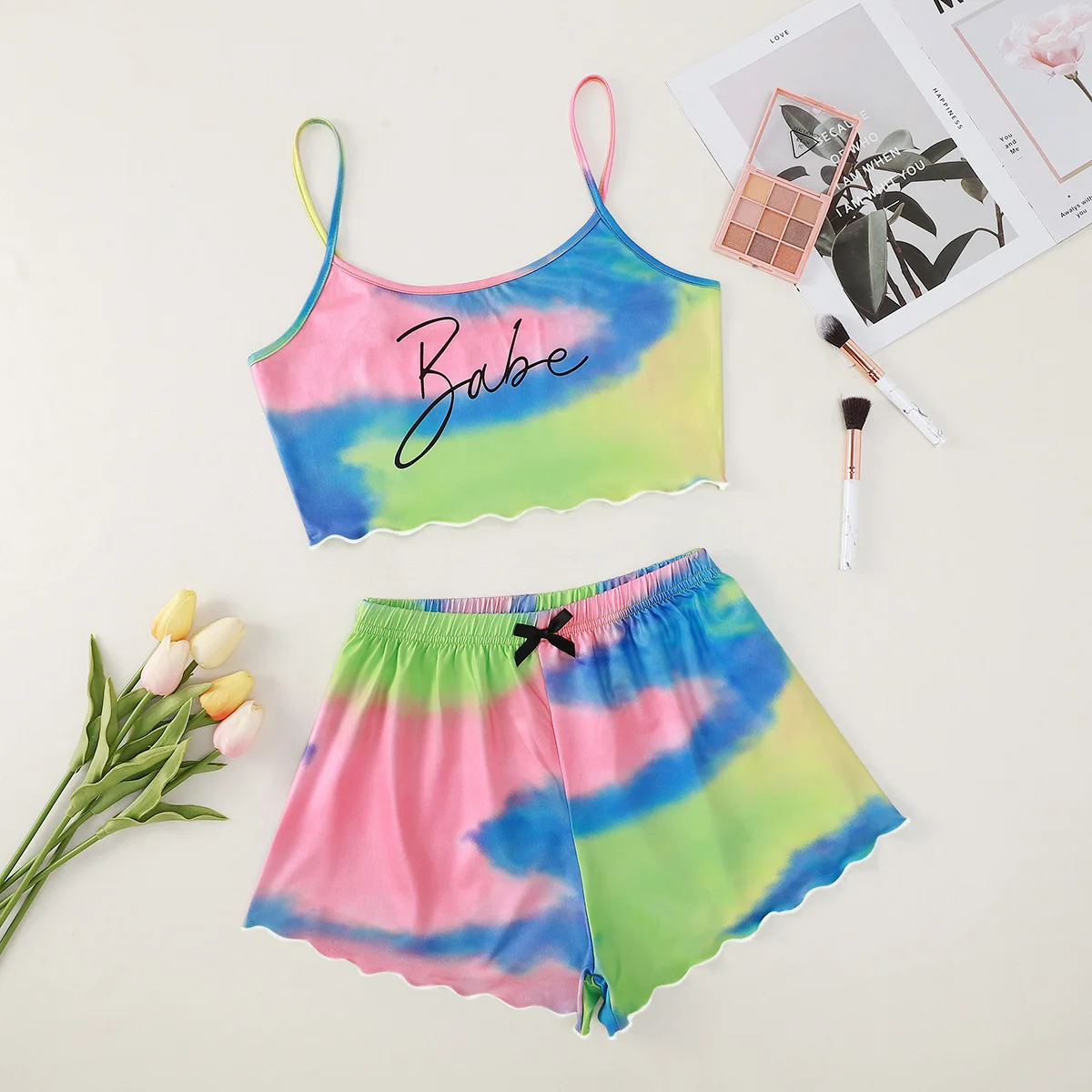 

Camisole Ladies Sling Tie-dye Homewearletters Pajamas/Sleepwear