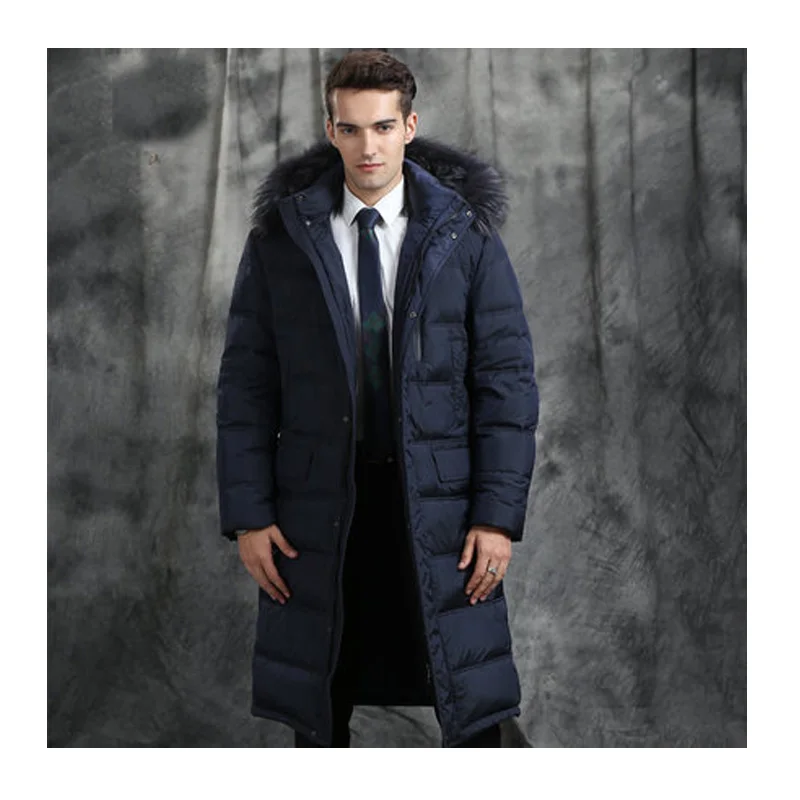 

2020 Jacket Men's Winter Hot Sale Warm White Goose Down Man Coat Thick Long Hood Pure Raccoon Fur Collar Parkas Plus Size HJ495