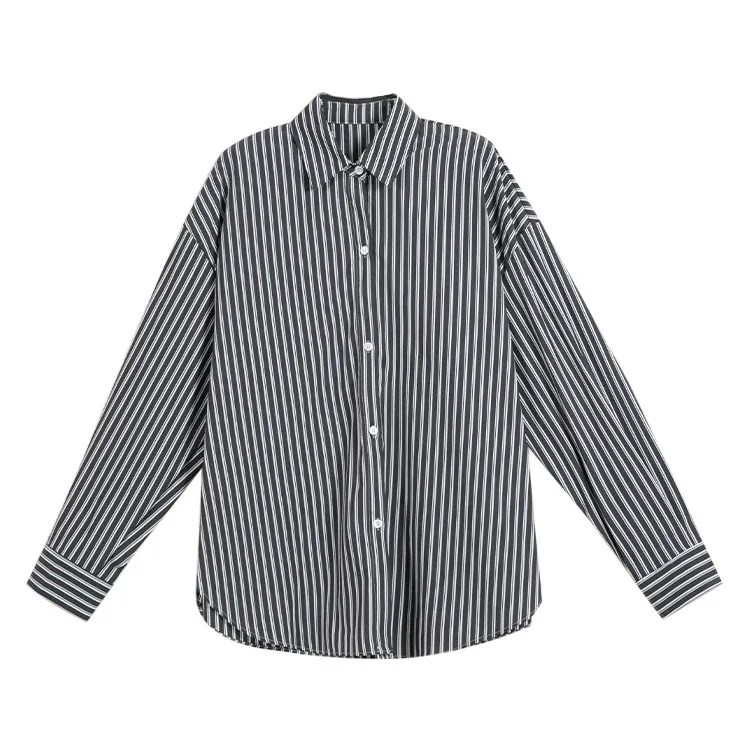 

2021 Spring Casual Office Lady Retro Korean Style Striped Shirt Women Loose Long-sleeved Bottoming Shirt
