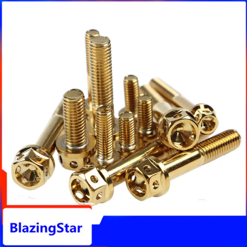 

M6 M8 Нержавеющая сталь 304 Фланцевая головка позолоченная снаружи Шестигранная полая электромобиль мотоцикл 1 шт.