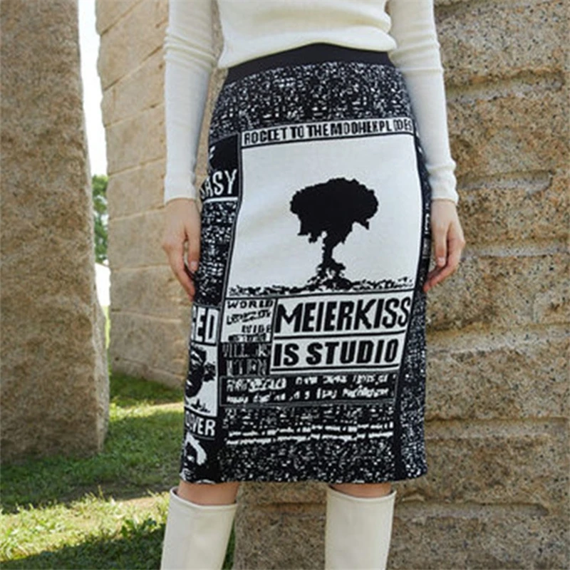 

Женская трикотажная юбка-карандаш, Готическая винтажная трикотажная юбка с высокой талией и эластичным поясом, в Корейском стиле, Осень-зим...