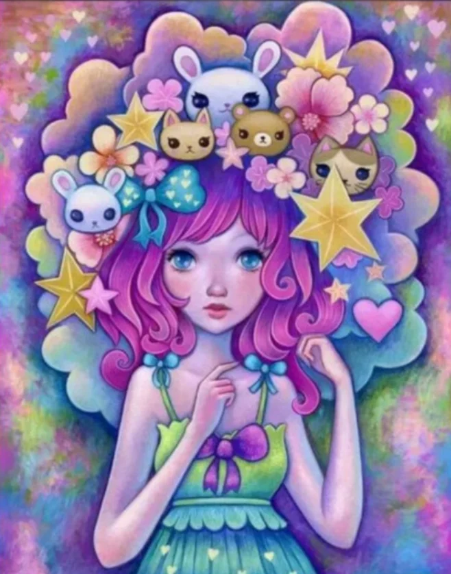 

5D DIY diamond painting kit cartoon little girl doll full circle with AB diamond home decoration gift