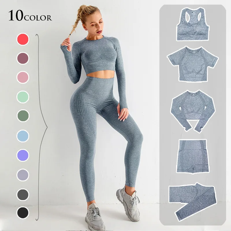 

2/3/5 Seamless Women Yoga Set Professional Sports Bra High Waist Leggings Fitness Long Sleeve Gym Sportswear Women's Tracksuit