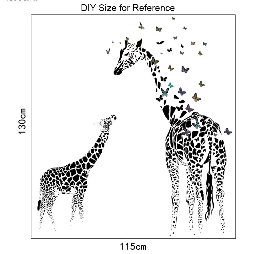 3D Виниловые наклейки на стену с изображением двух жирафов и бабочек для детской