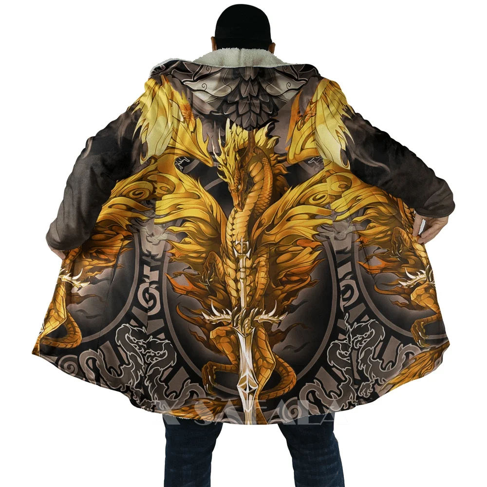 

Native Dragon Animal Purple Dark All Over 3D Printed Overcoat Thick Warm Hooded Cloak Coat for Men Windproof Fleece Unisex
