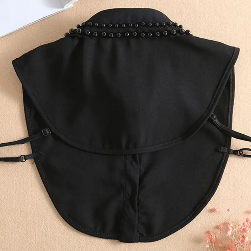

Women New Fashion Pearl Chiffon Collar Shirt Fake Collar Tie Vintage Detachable Collar False Collar Lapel Blouse Top Women