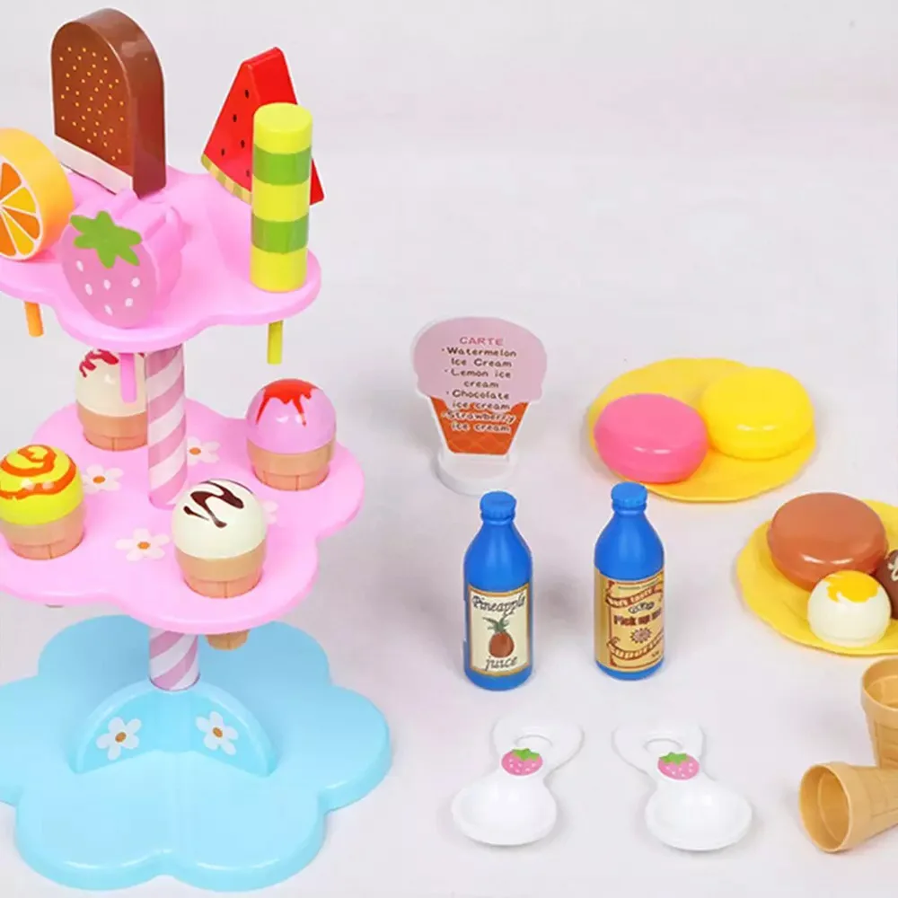 

22pcs Children Kitchen Toys Ice Cream Desserts Model Food Kit Kids Pretend Playing Education Toy For Kid Playing House Girl Gift