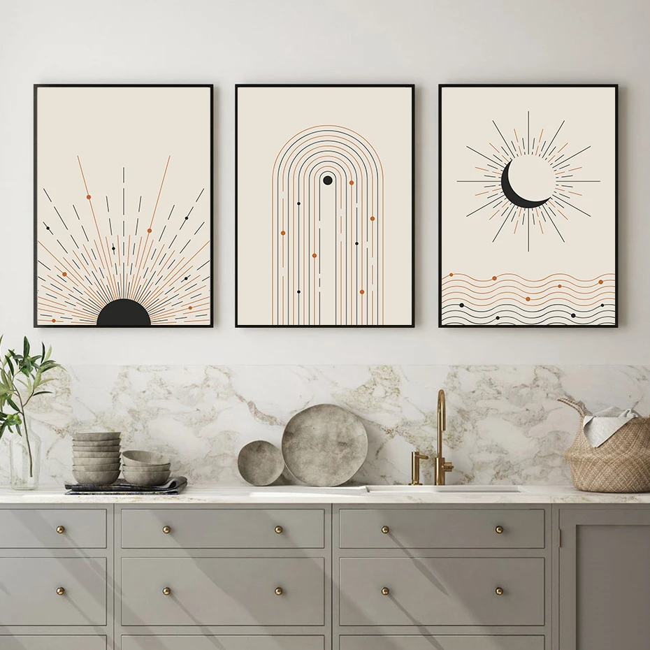 

Boho Abstract Moon Rainbow Sun Modern Posters Canvas Painting Wall Art Print Picture for Living Room Interior Home Decoration