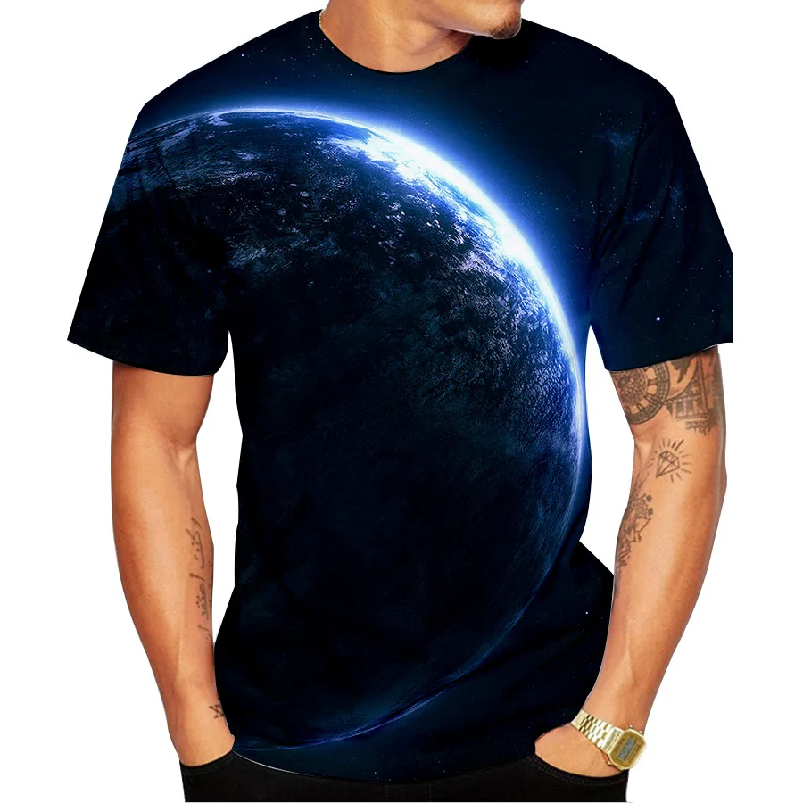 

2021 Summer Men's T-shirt Space 3D Printing T-shirt Universe Short Sleeve Printed Hip Hop T-shirt Funny Casual 0-Neck Top